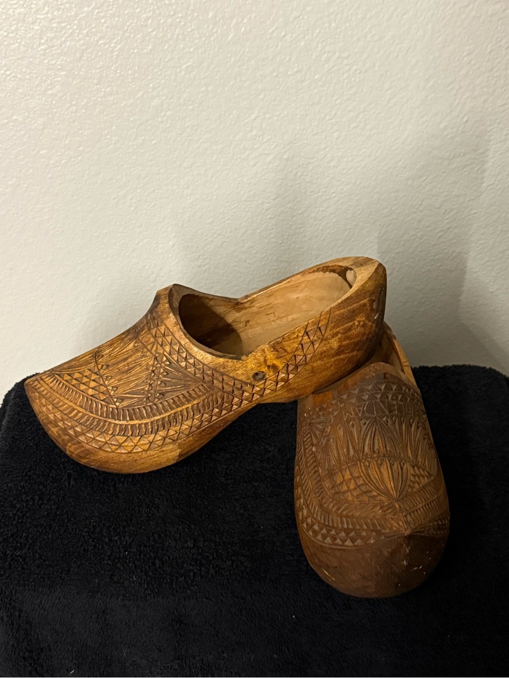 Handcrafted Wooden Clogs - Brown Carved Slip-On Mules